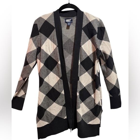 Lands' End Sweaters - Lands' End Black and Gray Patterned Cardigan